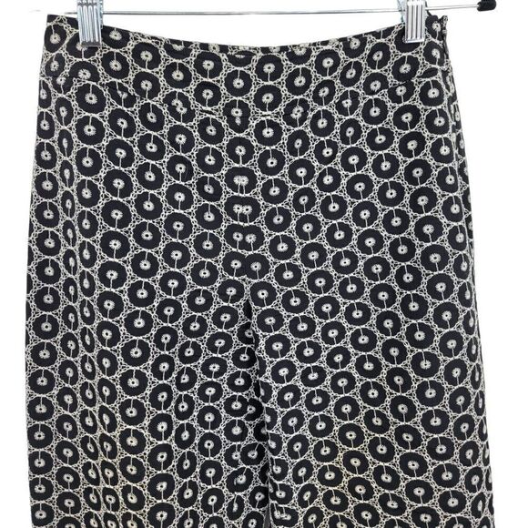 Vintage 80's Crop Pants Petites 4P Black Silk White Embroidered Mid Rise Tapered - Picture 6 of 13